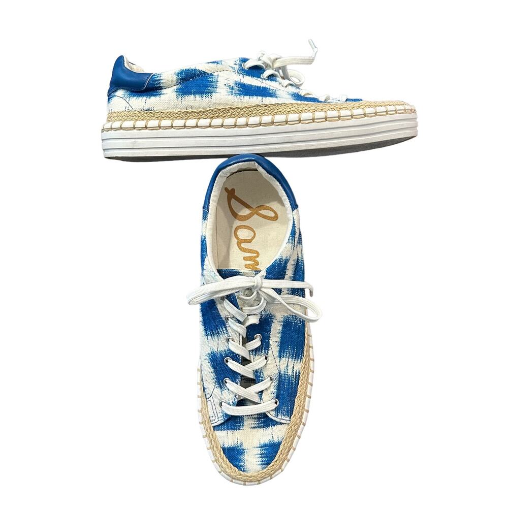 Sam Edelman blue Aztec southwestern lace up canvas shoe 7.5